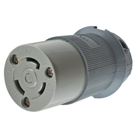 Hubbell Wiring Device-Kellems Locking Connector, L5-30R, 30 A, 125V AC, Single Phase, 2 Pole, Screw Terminals, Gray HBL2613F